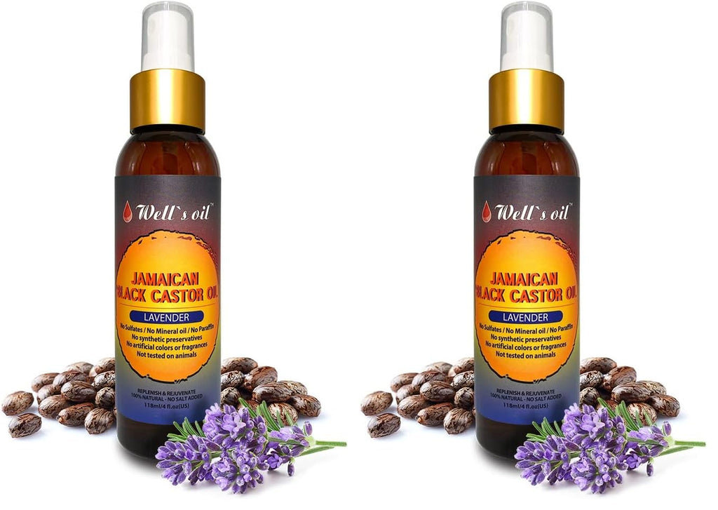 Well's Oil Lavender + Jamaican Black Castor Oil Spray – Hair Detangler & Leave-In Conditioner (Pack of 2, 4oz)