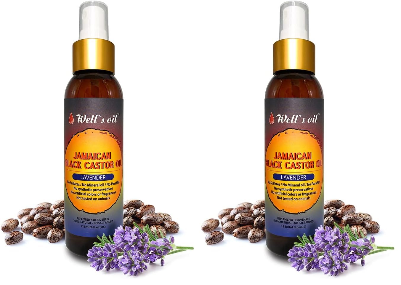 Well's Oil Lavender + Jamaican Black Castor Oil Spray – Hair Detangler & Leave-In Conditioner (Pack of 2, 4oz)
