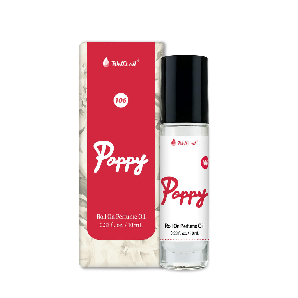 Well's Oil Roll-On Perfume Oil (Poppy) – Long-Lasting Fragrance, Paraben-Free, 10 ml