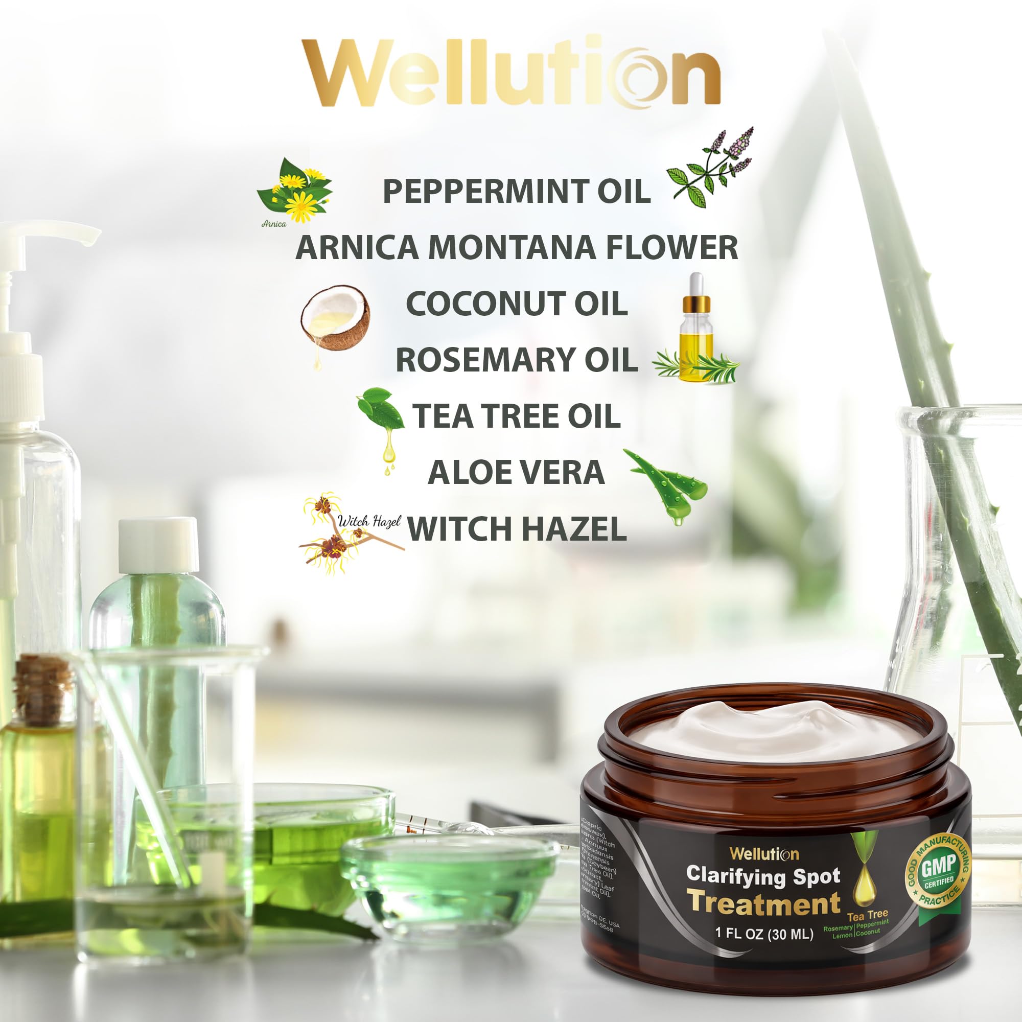 WELLUTION Cystic Acne Spot Treatment – Tea Tree Cream, Fast-Acting & Non-Greasy | 1oz