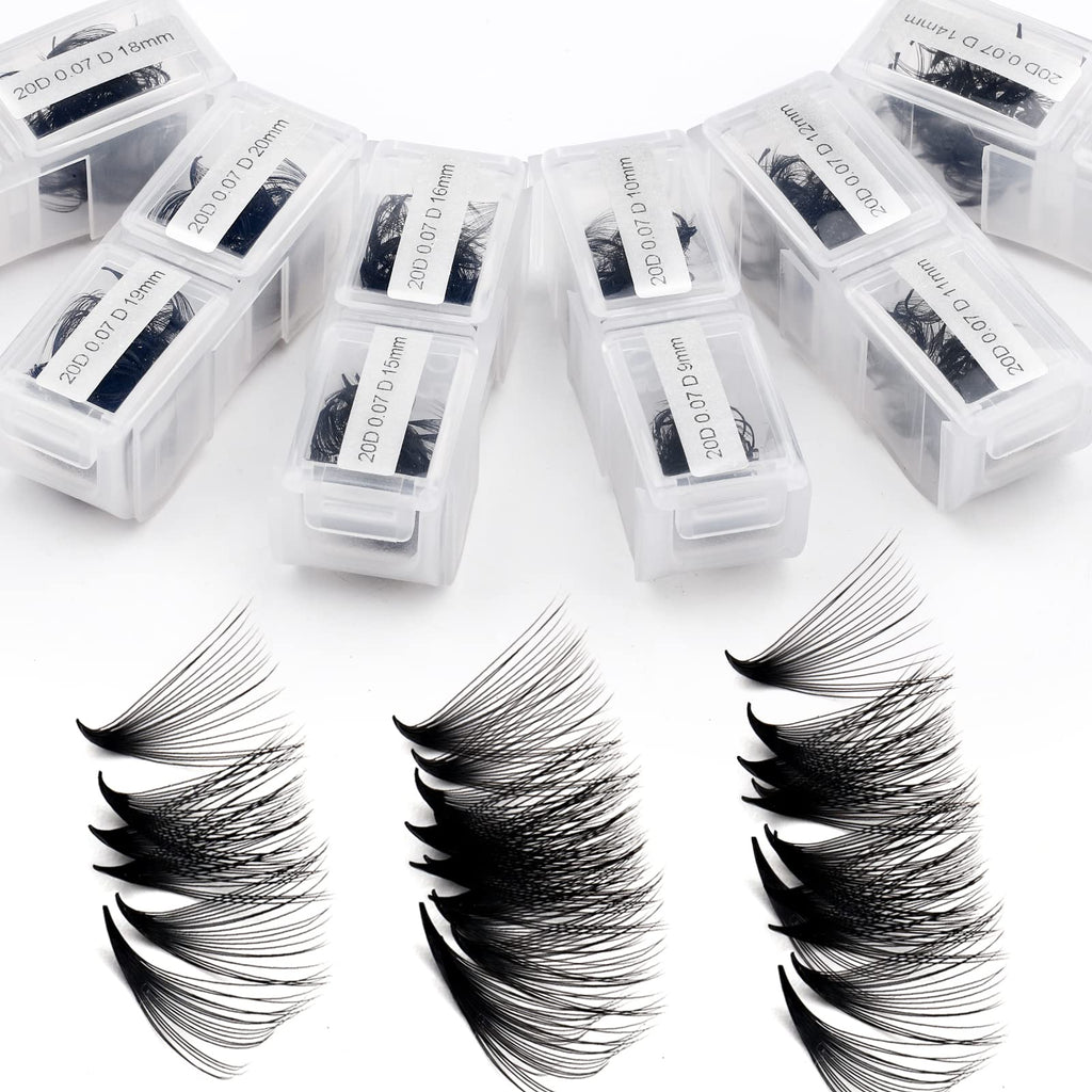 Wendy Lashes 1200 Fans Premade Lash Extensions – 9-20mm Mixed Tray, 20D, C Curl, 0.07