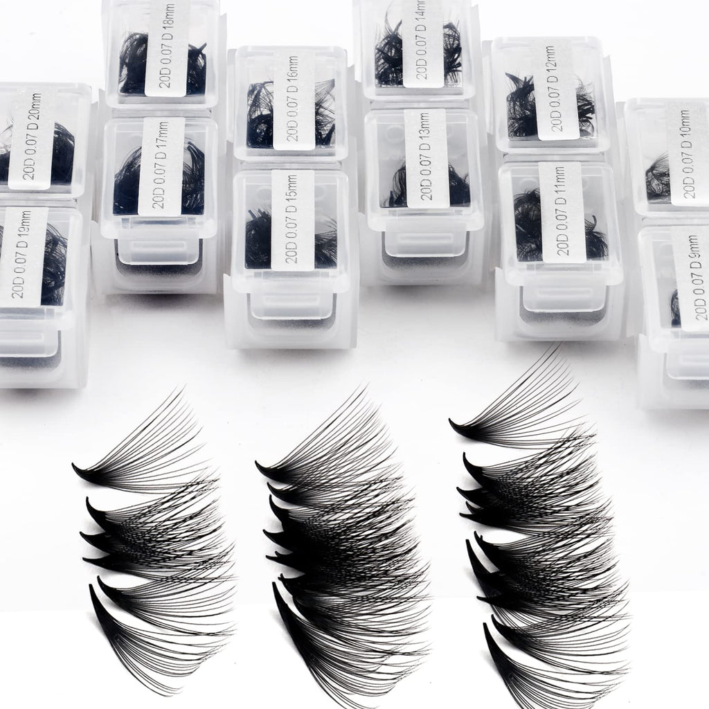 Wendy Lashes 1200 Fans Premade Lash Extensions – 9-20mm Mixed Tray, 20D, C Curl, 0.07