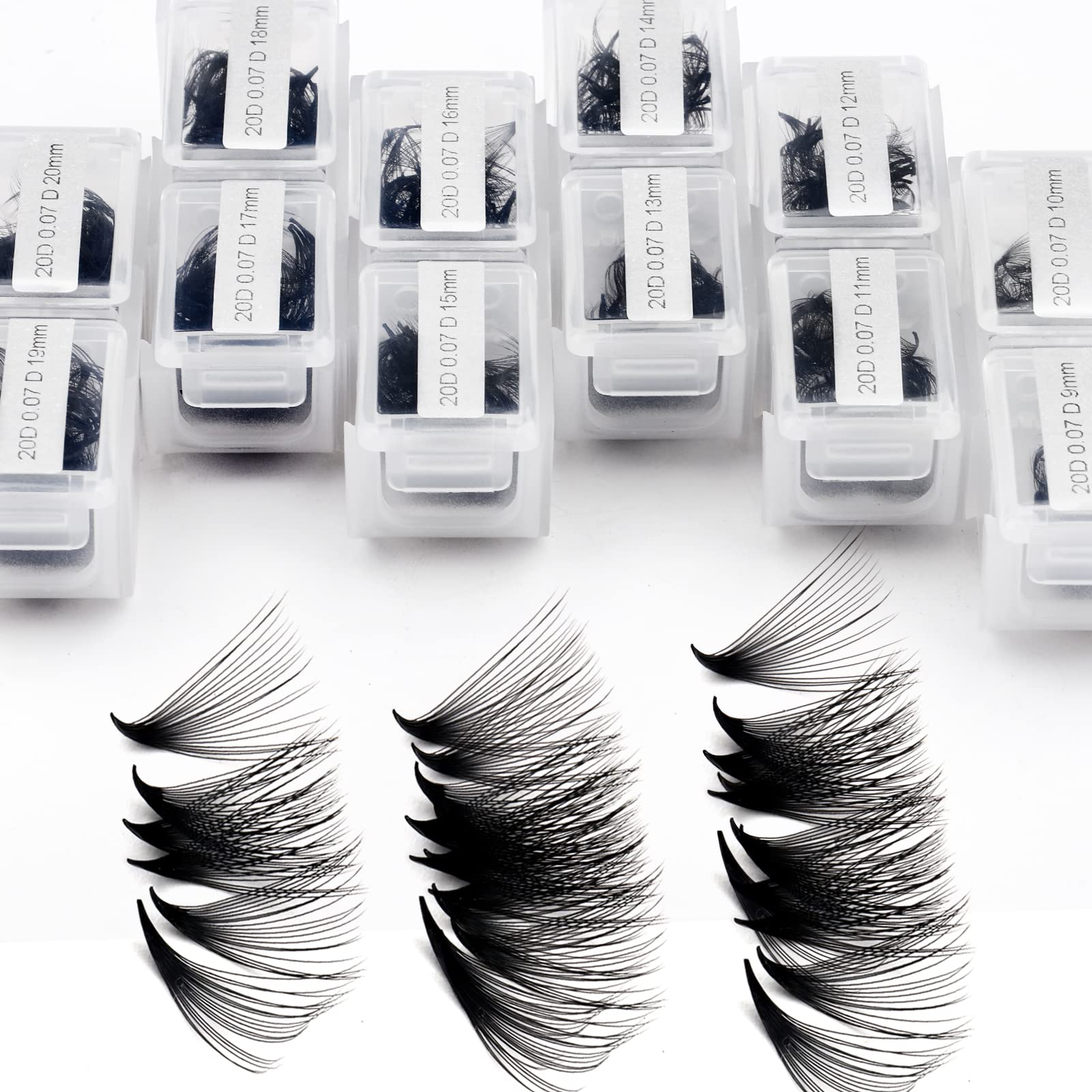 Wendy Lashes 1200 Fans Premade Lash Extensions – 9-20mm Mixed Tray, 20D, C Curl, 0.07