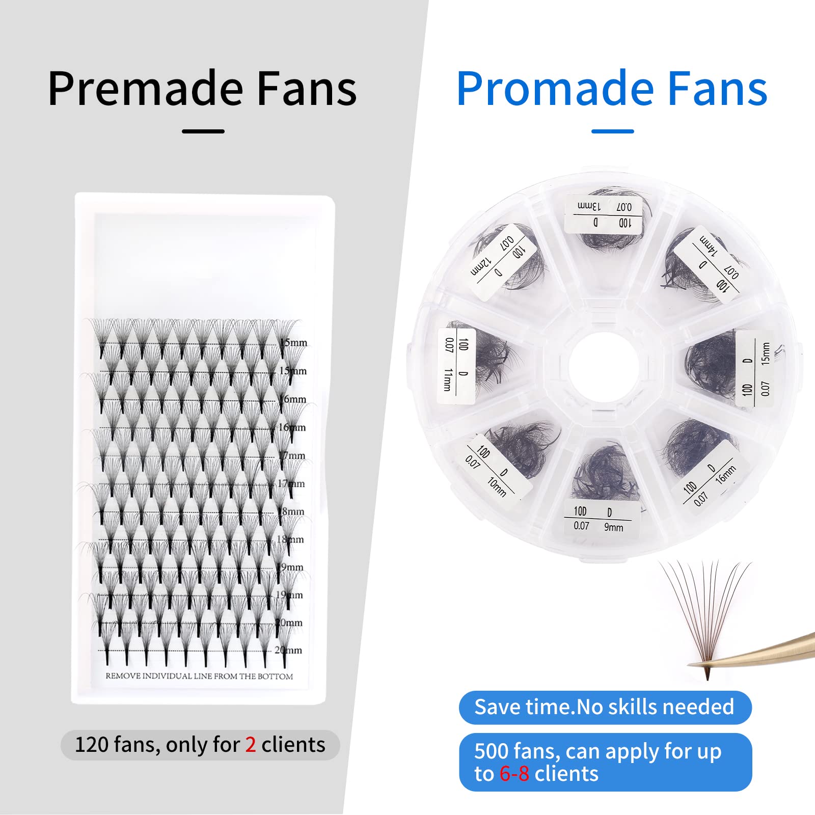 Wendy Lashes Volume 10D Brown Premade Fans 500pcs – 0.07mm, 9-16mm Mixed, C/D Curl