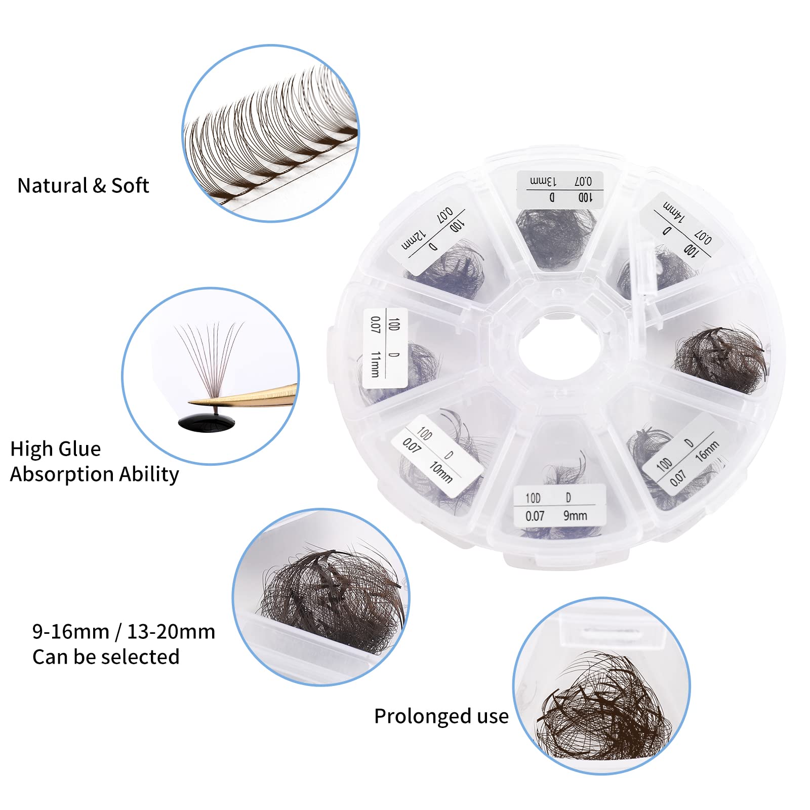 Wendy Lashes Volume 10D Brown Premade Fans 500pcs – 0.07mm, 9-16mm Mixed, C/D Curl