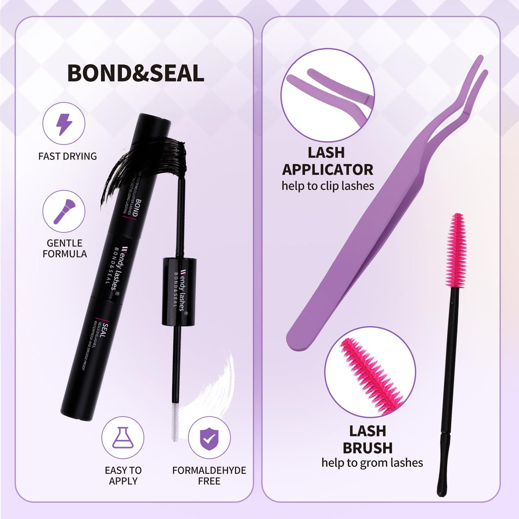Wendy Lashes Lash Clusters Kit – DIY Home Extensions, Ultra-light, Natural Look, 12-16mm C Curl