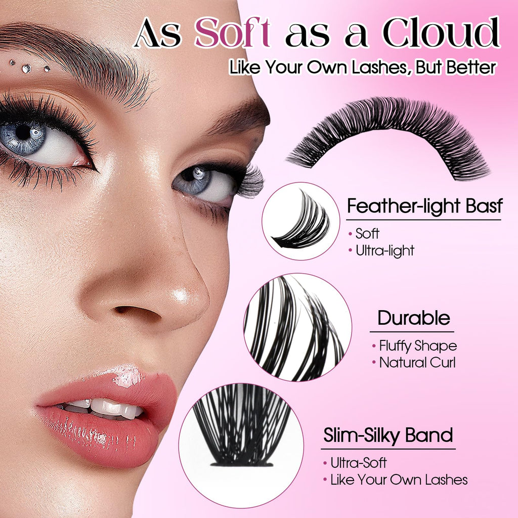 Wendy Lashes Clusters Kit Packs | 980-Pcs Bulk Lash Kit, 60D–100D, D Curl