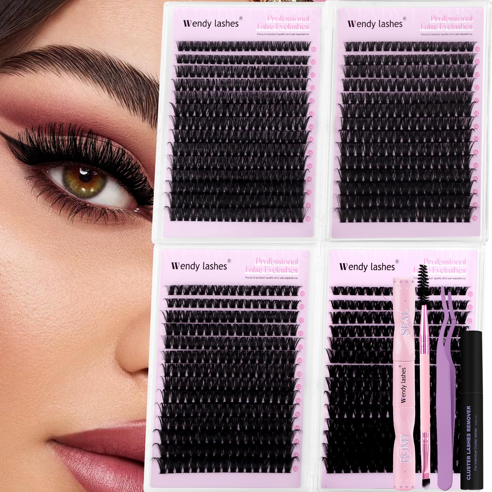 Wendy Lashes Clusters Kit Packs | 980-Pcs Bulk Lash Kit, 60D–100D, D Curl