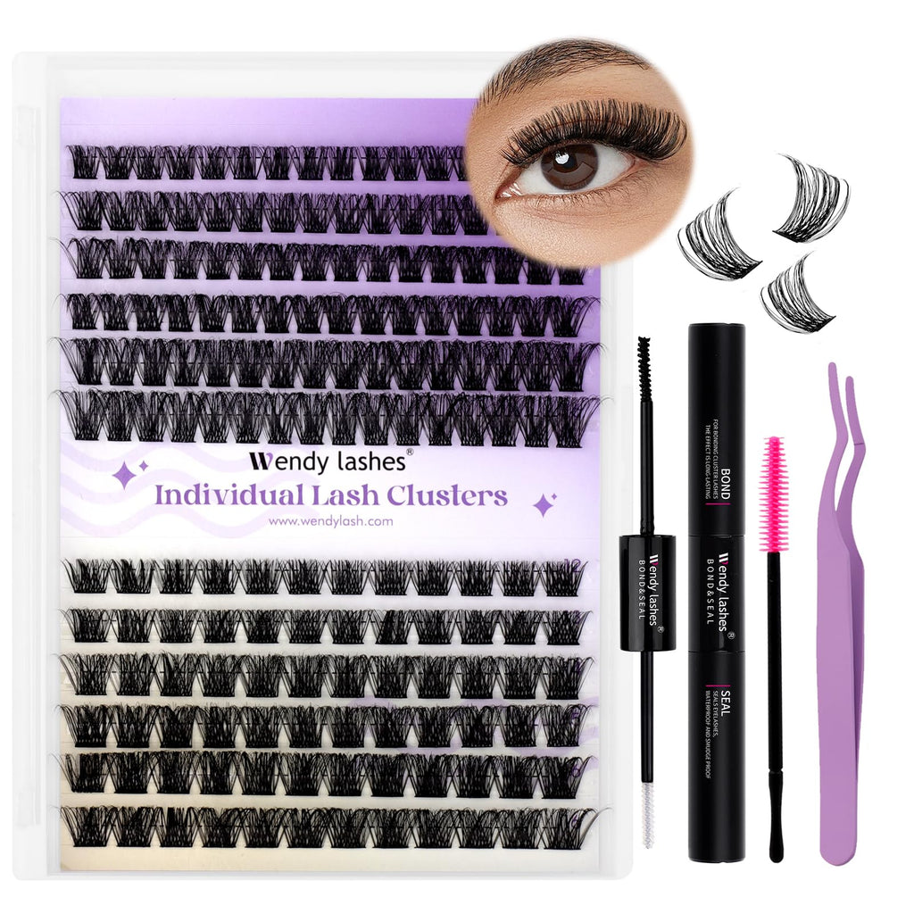 Wendy Lashes Lash Clusters Kit – DIY Home Extensions, Ultra-light, Natural Look, 12-16mm C Curl