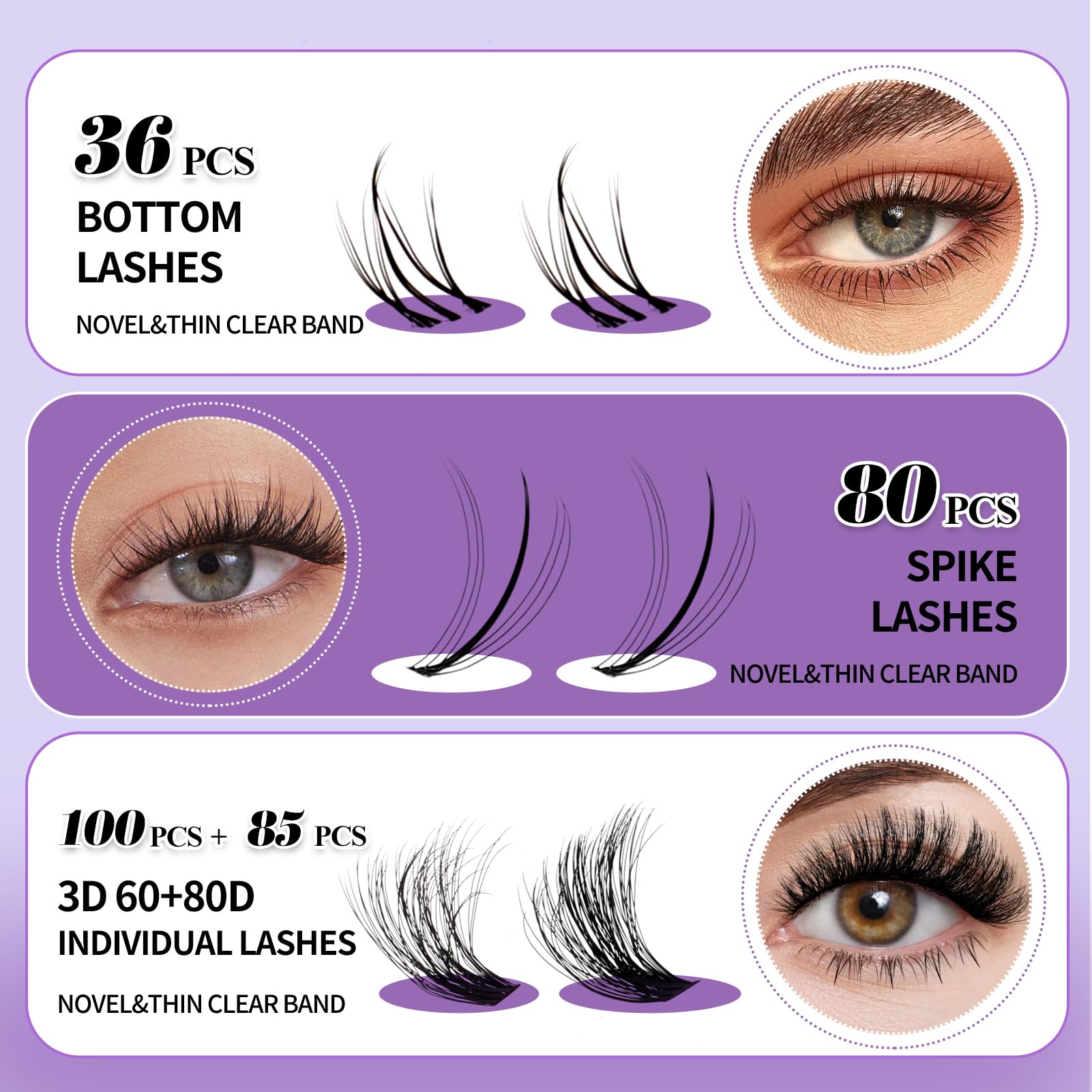 Wendy Lashes Lash Clusters with Bottom Lashes - 60/80D C/D Curl, 12-18mm