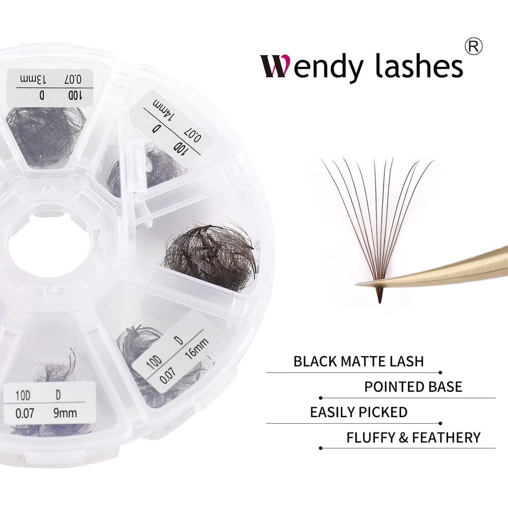 Wendy Lashes Volume 10D Brown Premade Fans 500pcs – 0.07mm, 9-16mm Mixed, C/D Curl