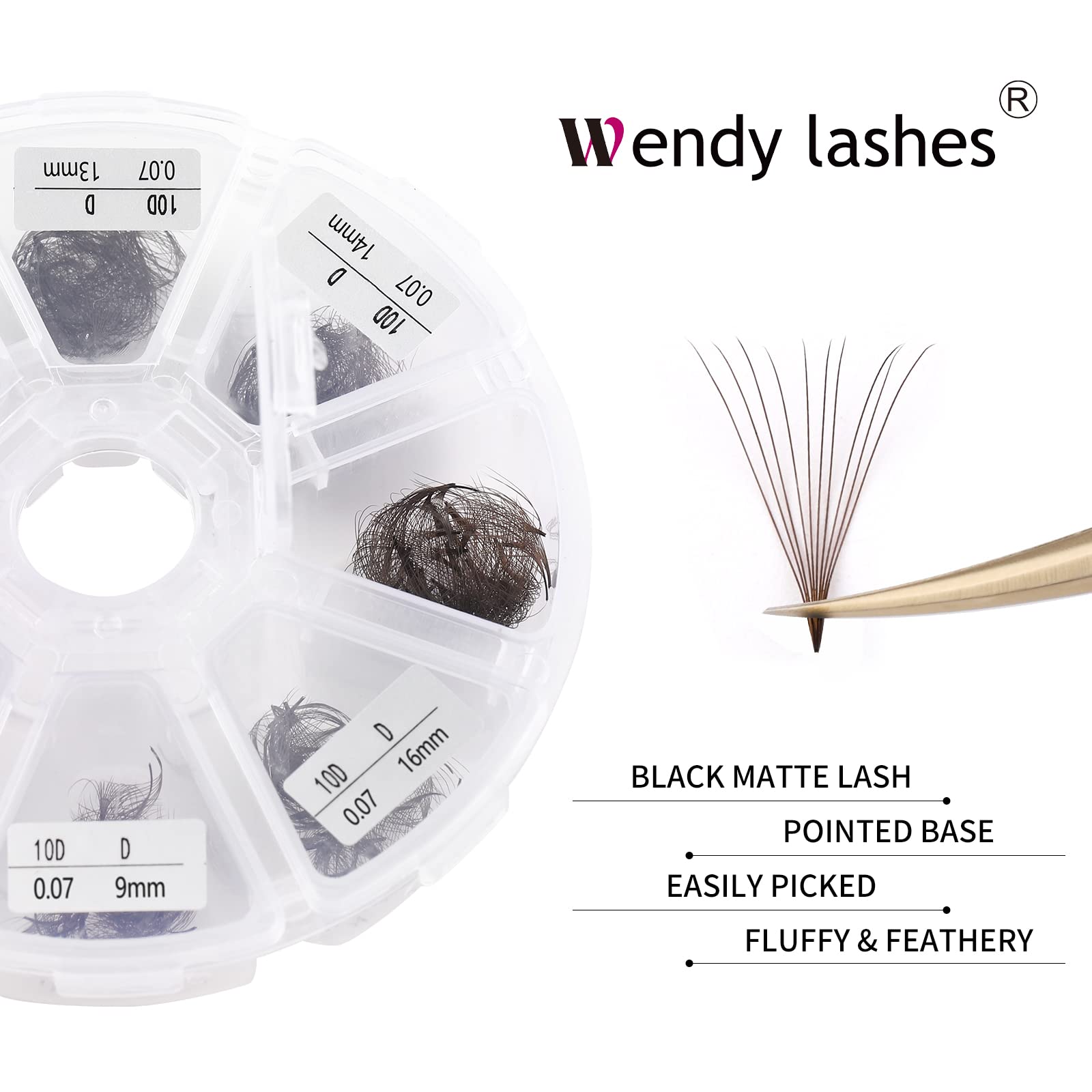 Wendy Lashes Volume 10D Brown Premade Fans 500pcs – 0.07mm, 9-16mm Mixed, C/D Curl
