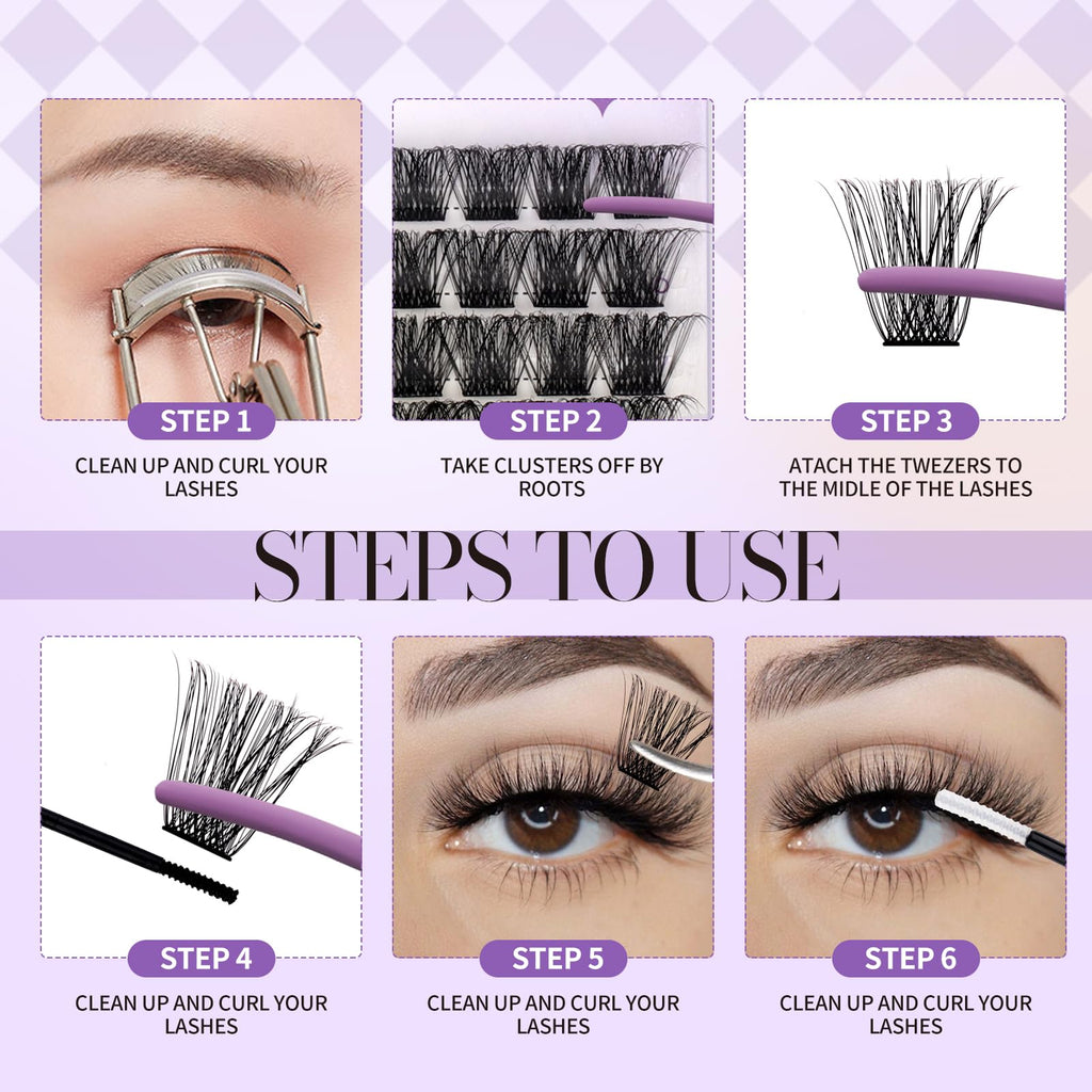 Wendy Lashes Lash Clusters Kit – DIY Home Extensions, Ultra-light, Natural Look, 12-16mm C Curl
