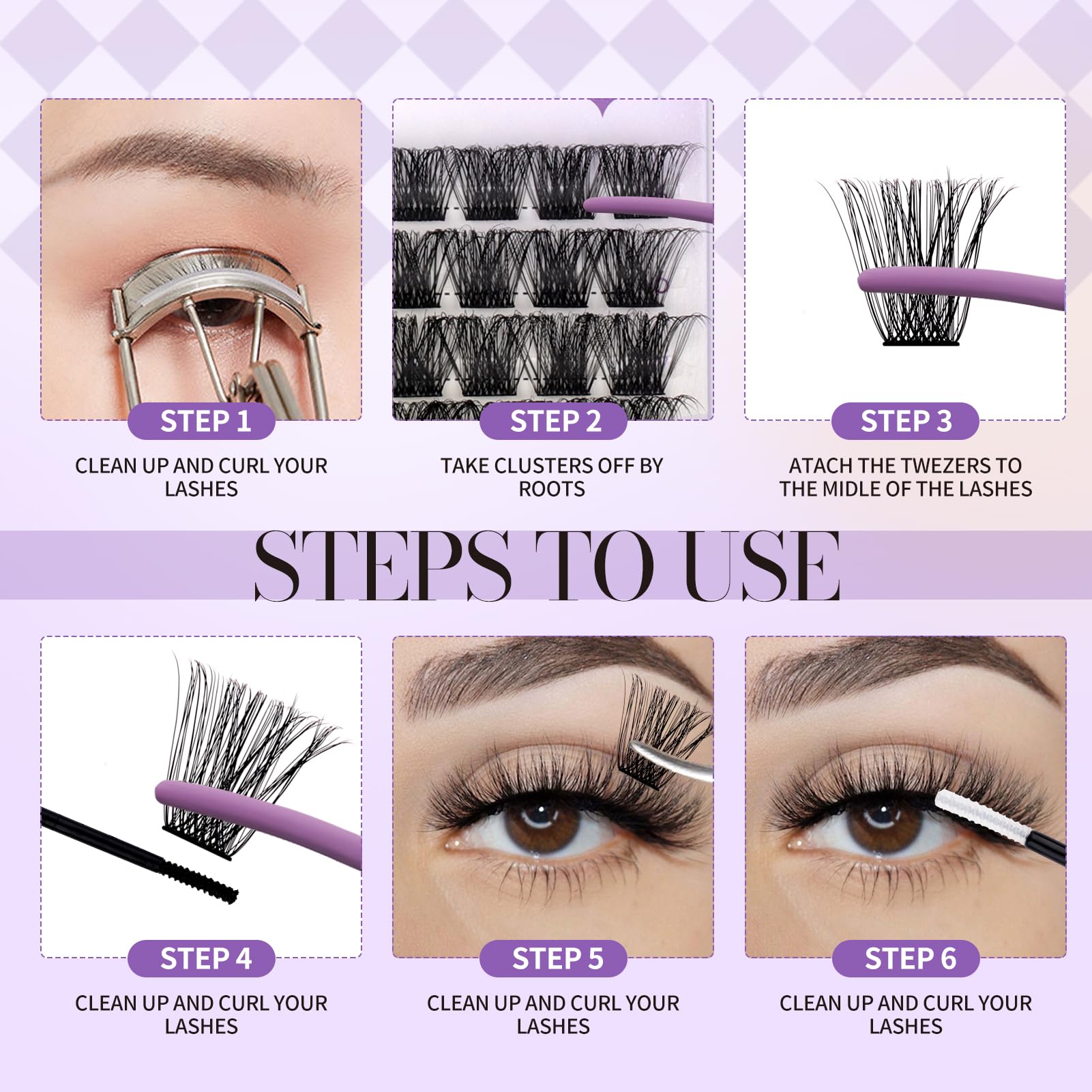 Wendy Lashes Lash Clusters Kit – DIY Home Extensions, Ultra-light, Natural Look, 12-16mm C Curl