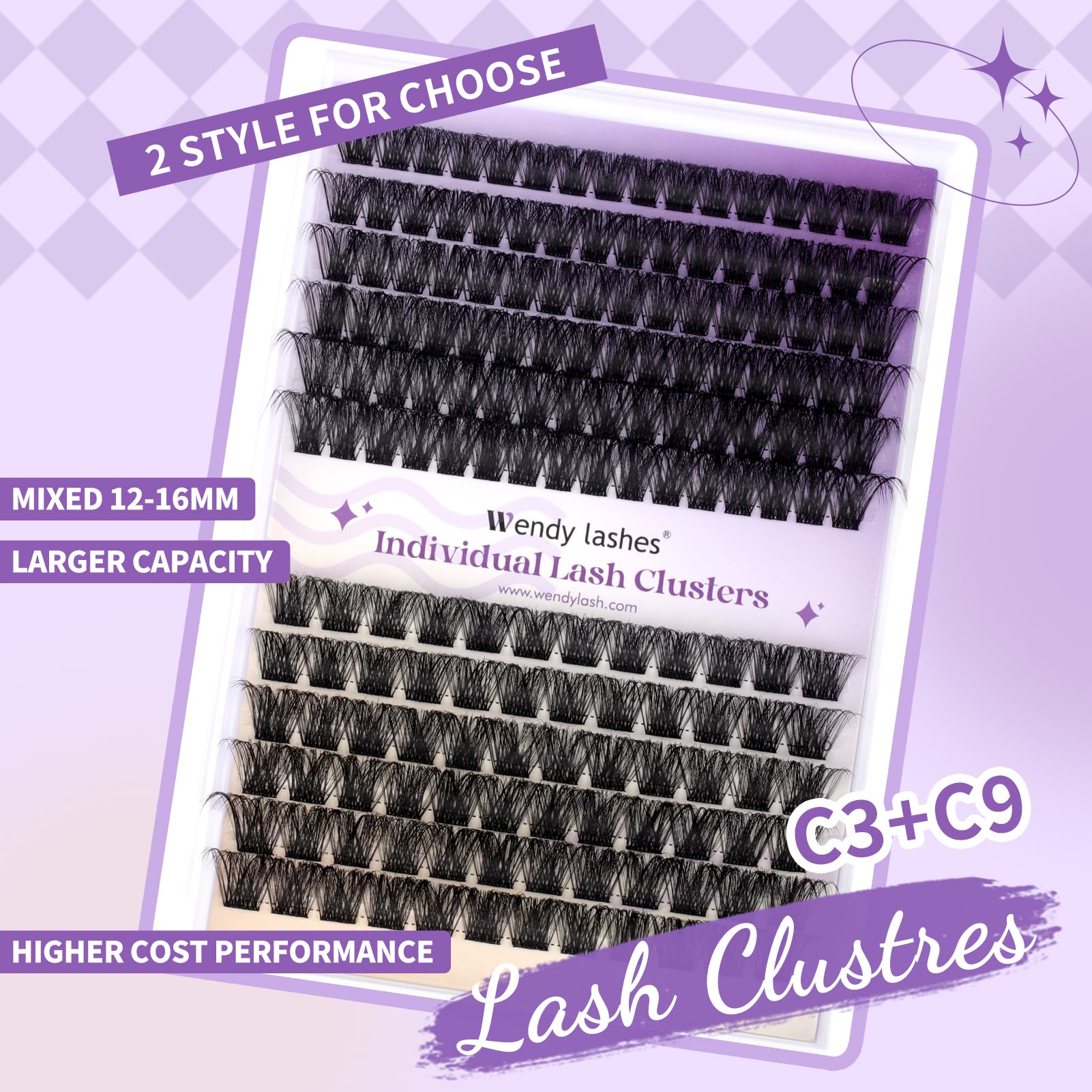Wendy Lashes Lash Clusters Kit – DIY Home Extensions, Ultra-light, Natural Look, 12-16mm C Curl