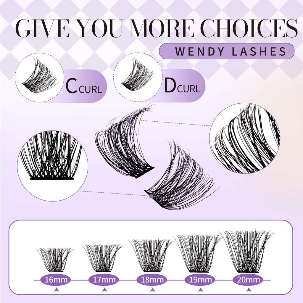 Wendy Lashes Lash Clusters Kit – DIY Home Extensions, Ultra-light, Natural Look, 12-16mm C Curl