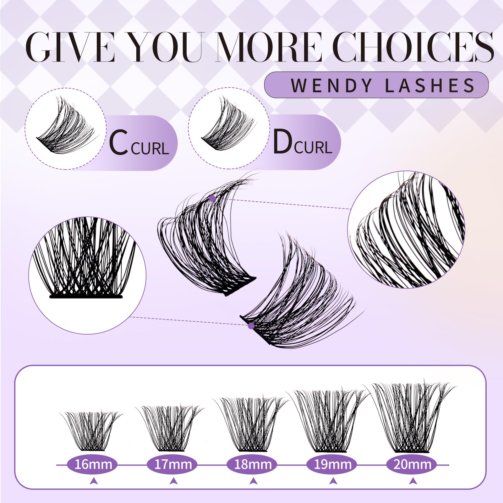 Wendy Lashes Lash Clusters Kit – DIY Home Extensions, Ultra-light, Natural Look, 12-16mm C Curl
