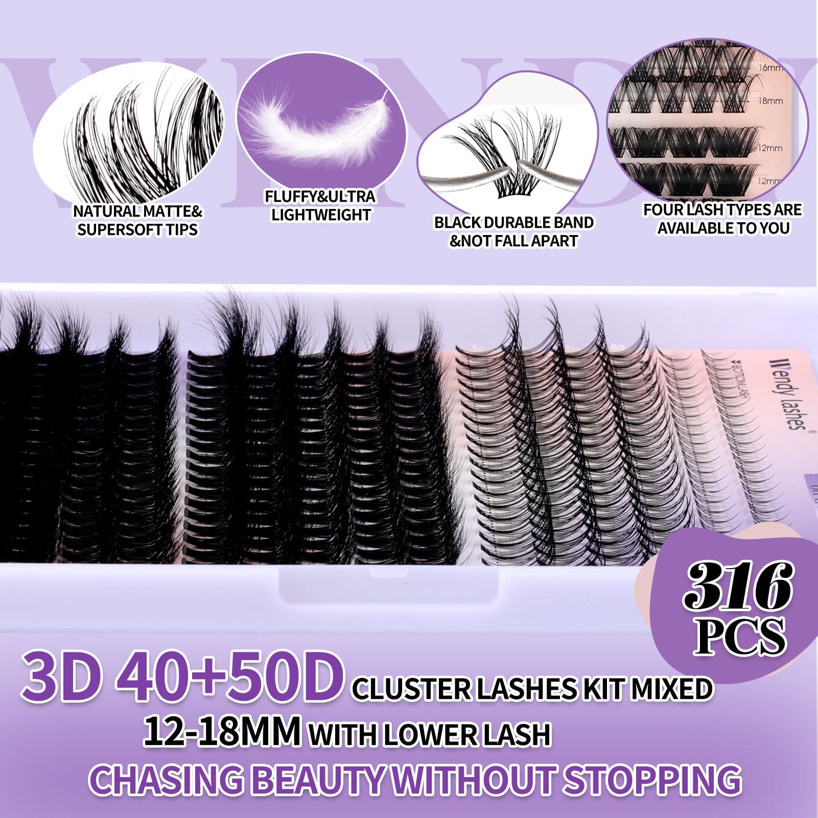 Wendy Lashes Lash Clusters with Bottom Lashes – 40/50D C/D Curl 12–18mm