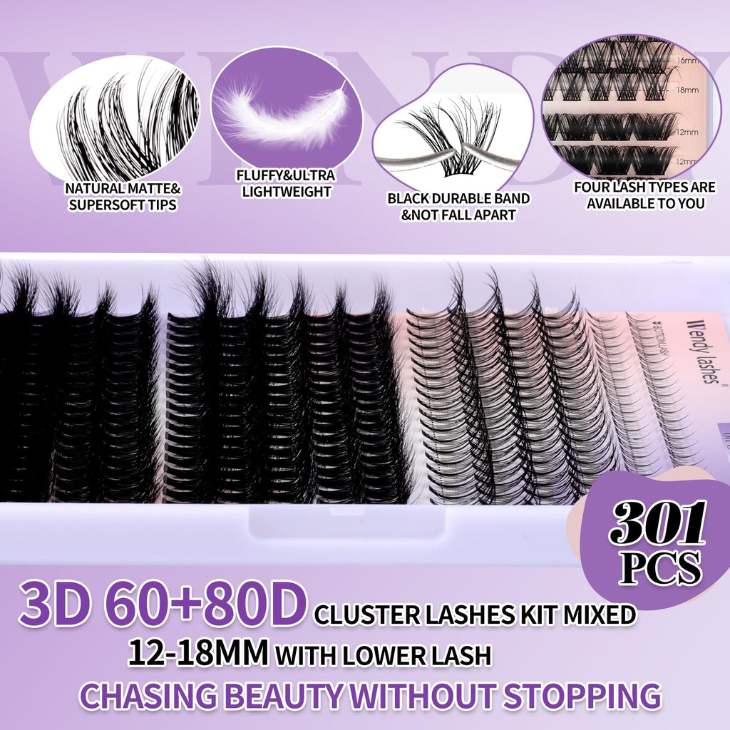 Wendy Lashes Lash Clusters with Bottom Lashes - 60/80D C/D Curl, 12-18mm