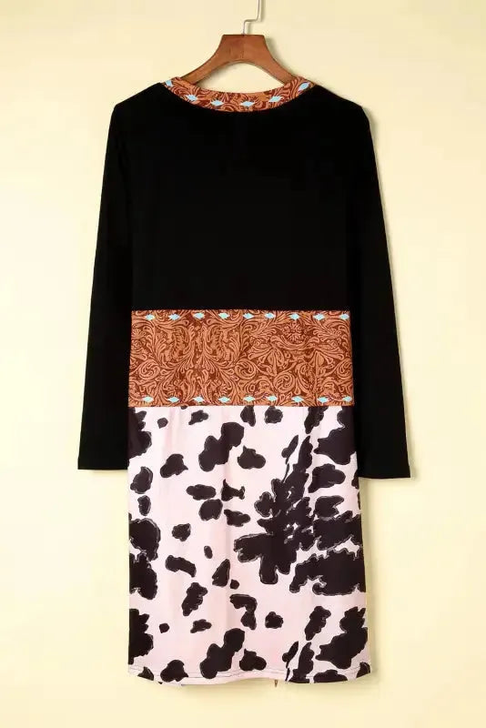 Western Cow Print Patchwork Open Front Duster Cardigan Women UK