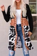 Western Cow Print Patchwork Open Front Duster Cardigan Women UK