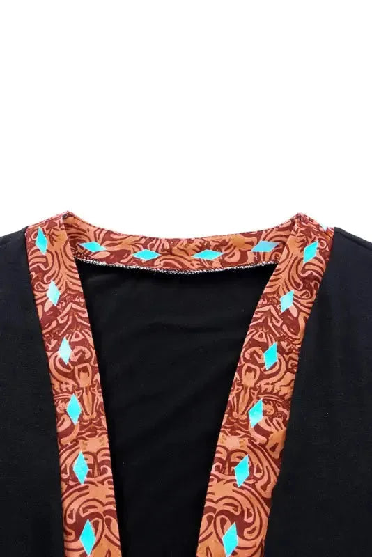 Western Cow Print Patchwork Open Front Duster Cardigan Women UK