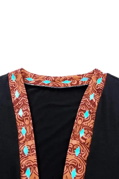 Western Cow Print Patchwork Open Front Duster Cardigan Women UK