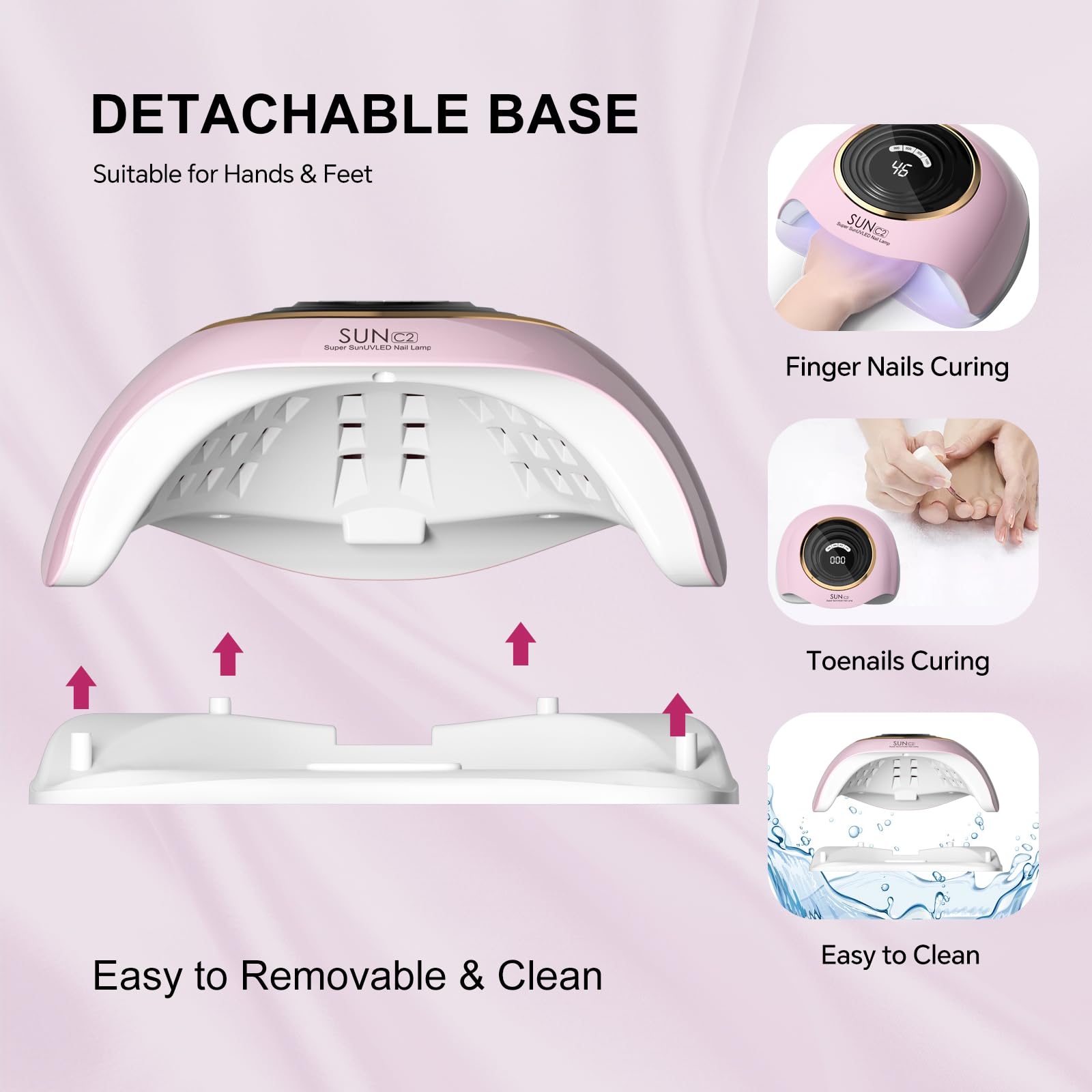 WEVILI 288W UV LED Nail Lamp with 63 Beads – Fast Gel Curing, Smart Sensor, 4 Timers, Pink