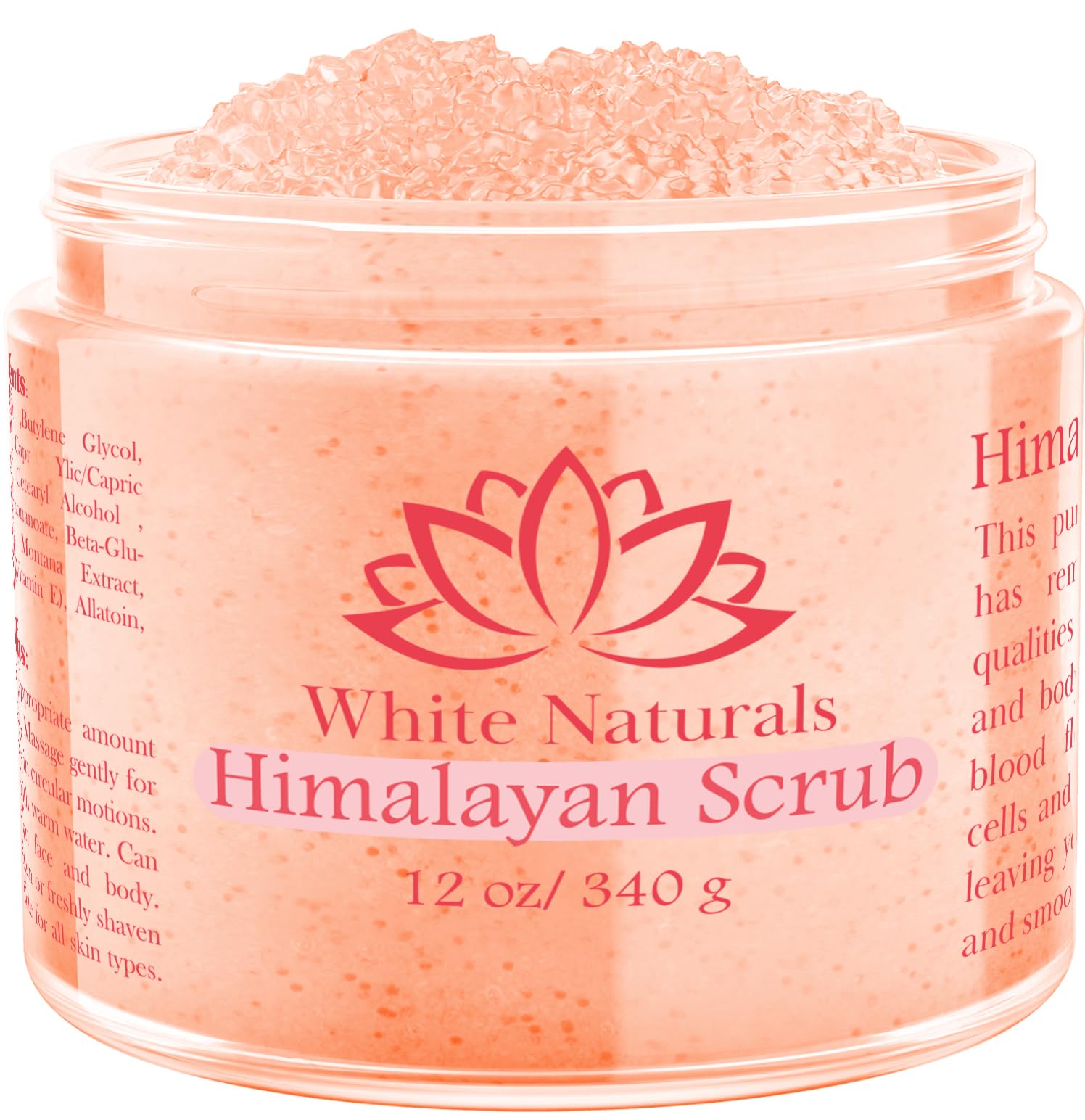 White Naturals Himalayan Salt Body Scrub – Pink Exfoliator for Soft, Smooth Skin | 12oz Jar
