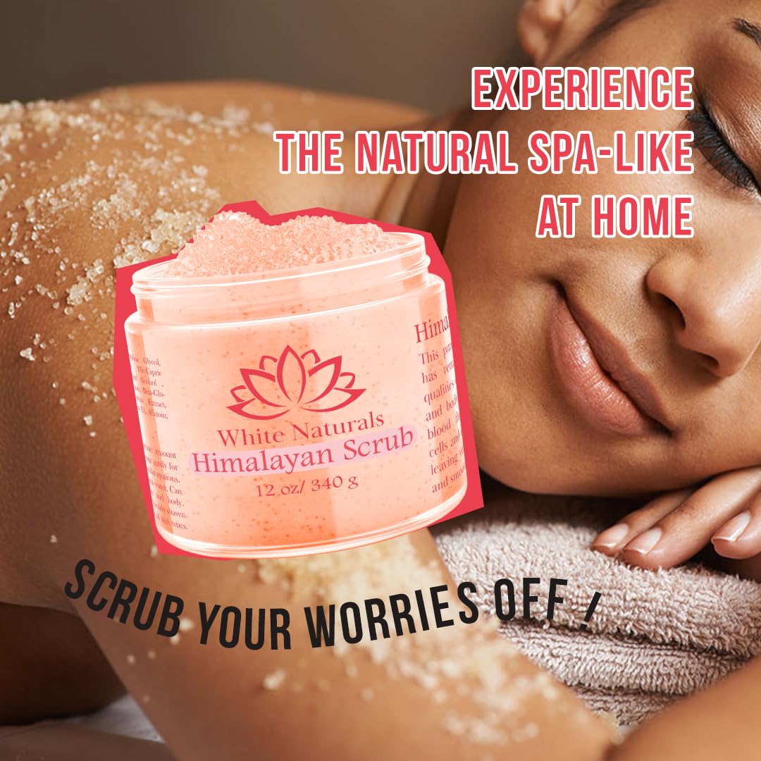 White Naturals Himalayan Salt Body Scrub – Pink Exfoliator for Soft, Smooth Skin | 12oz Jar