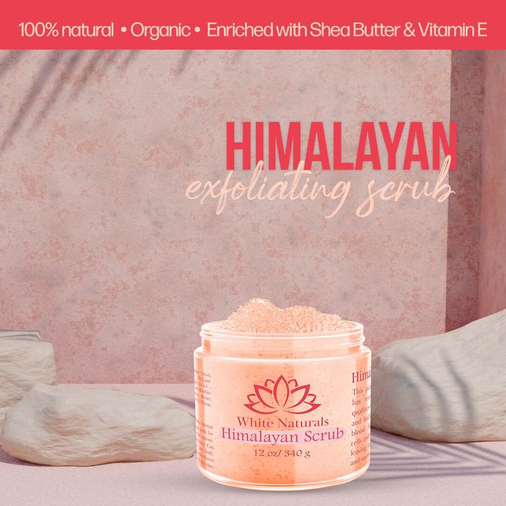 White Naturals Himalayan Salt Body Scrub – Pink Exfoliator for Soft, Smooth Skin | 12oz Jar