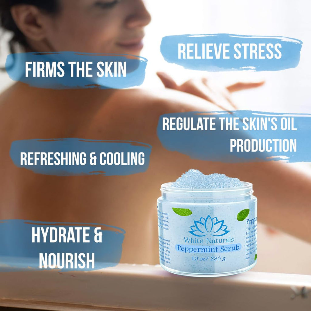 White Naturals Pure Peppermint Scrub – Moisturizing Exfoliator for Face & Body
