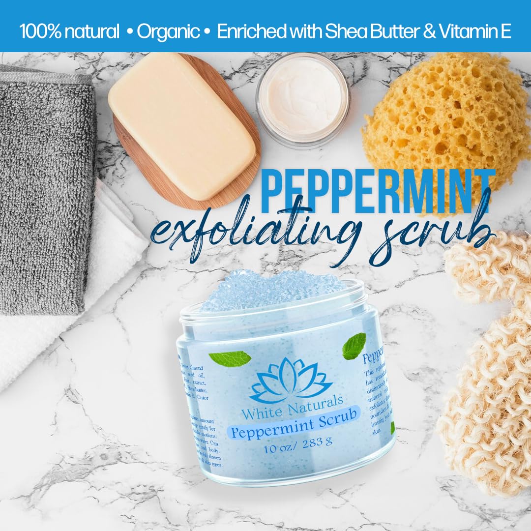 White Naturals Pure Peppermint Scrub – Moisturizing Exfoliator for Face & Body