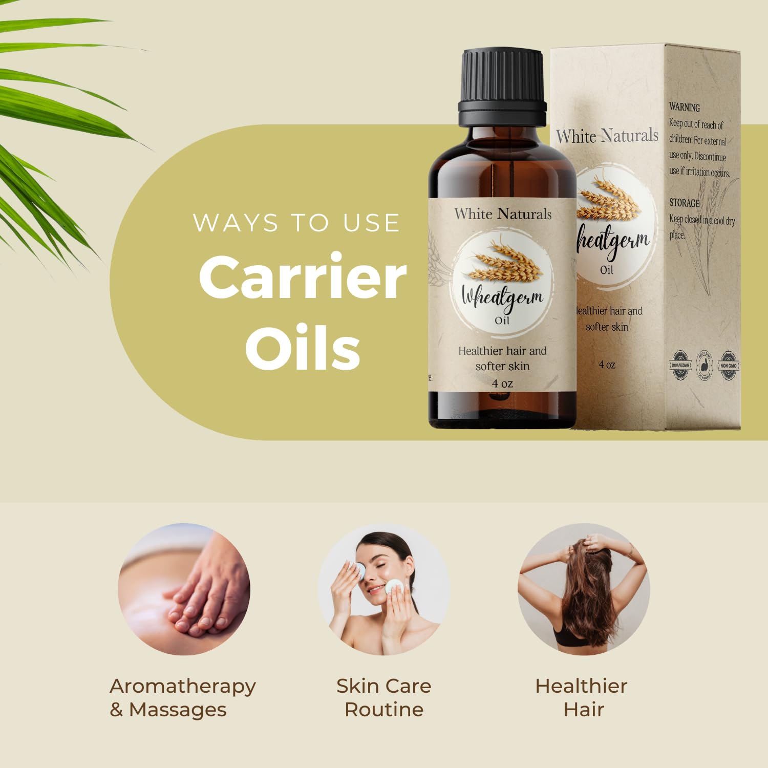 White Naturals Wheat Germ Carrier Oil – Cold-Pressed, Organic & 100% Pure