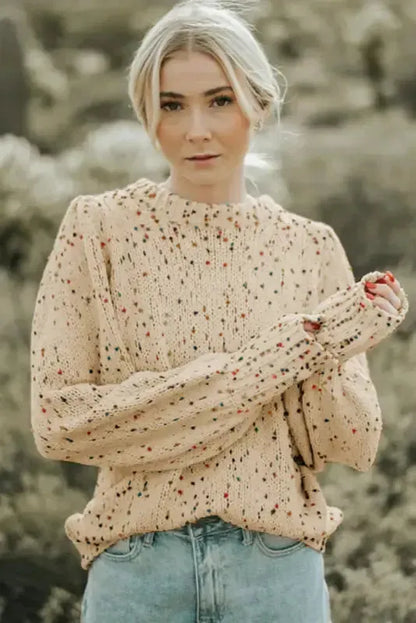 White Pilling Detail Patterned Sleeve Sweater