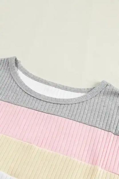 Ribbed Colour Block Patchwork Top Women UK