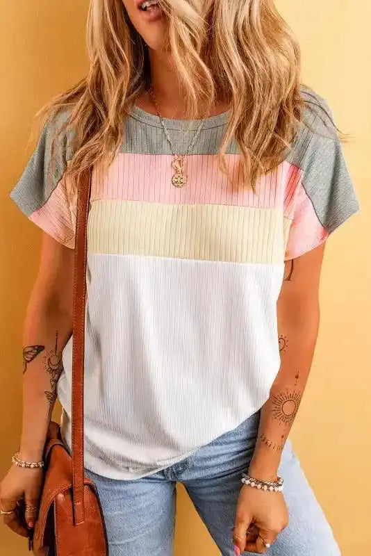 Ribbed Colour Block Patchwork Top Women UK