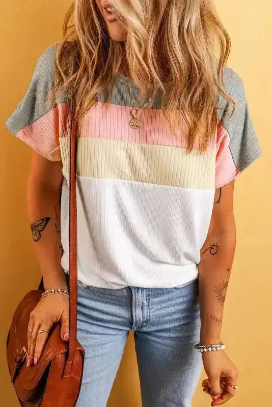 Ribbed Colour Block Patchwork Top Women UK