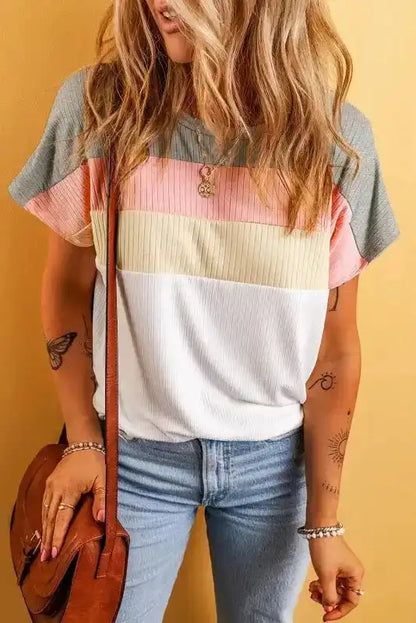 Ribbed Colour Block Patchwork Top Women UK