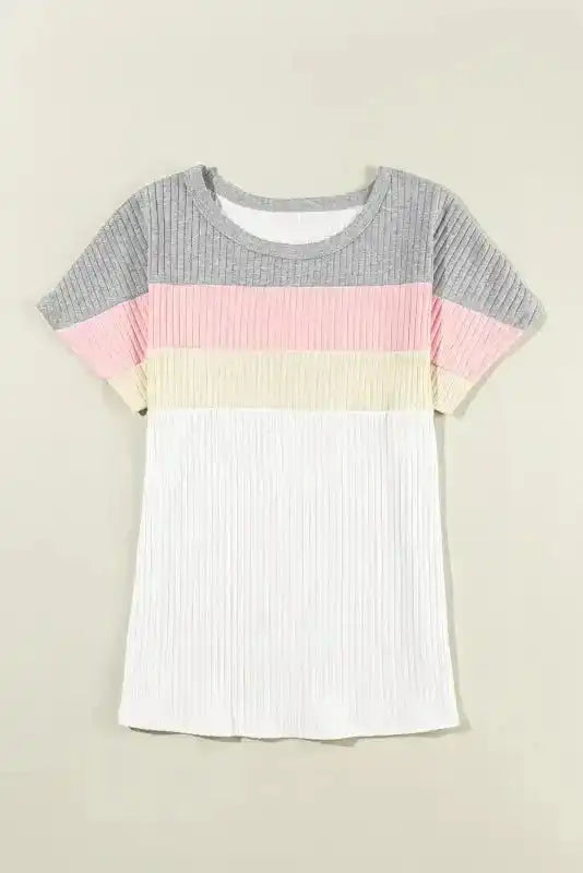 Ribbed Colour Block Patchwork Top Women UK