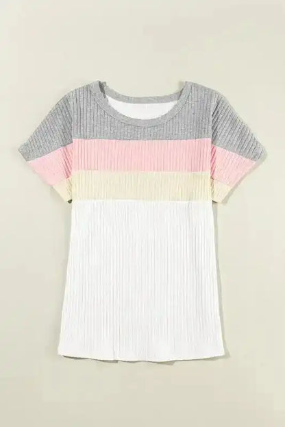 Ribbed Colour Block Patchwork Top Women UK