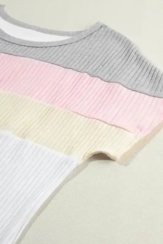 Ribbed Colour Block Patchwork Top Women UK