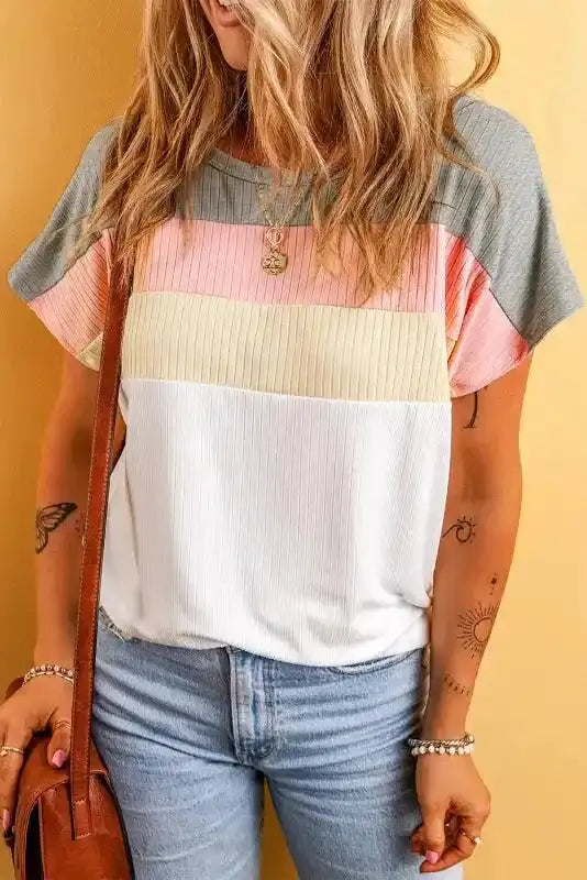 Ribbed Colour Block Patchwork Top Women UK