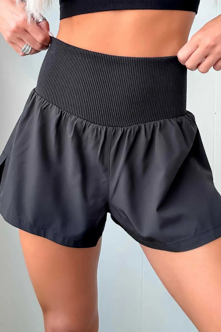 White Ribbed High Waist Athletic Shorts