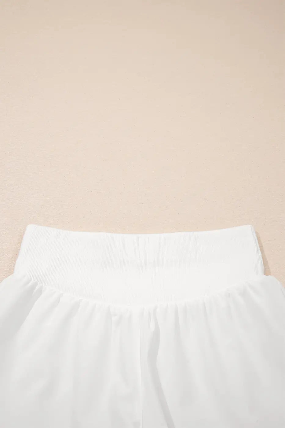 White Ribbed High Waist Athletic Shorts