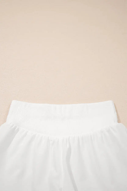 White Ribbed High Waist Athletic Shorts