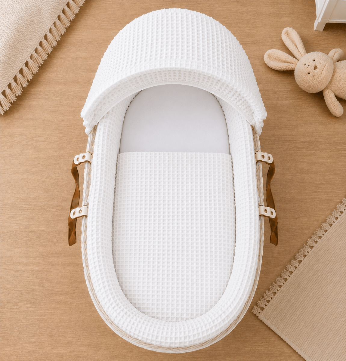 White Waffle Moses Basket Bedding Set (Basket Not Included!)