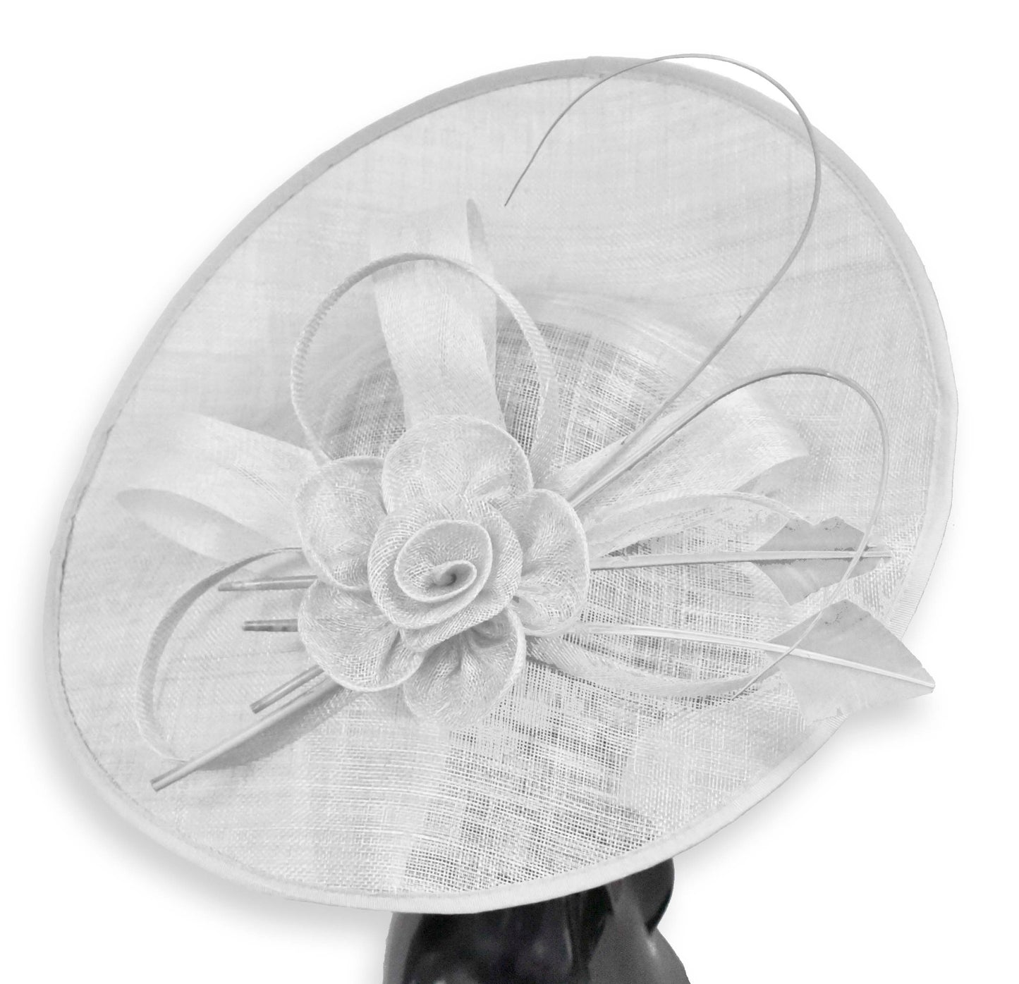 White 41cm Large SInamay Hatinator Disc Saucer Brim Hat Fascinator on Headband