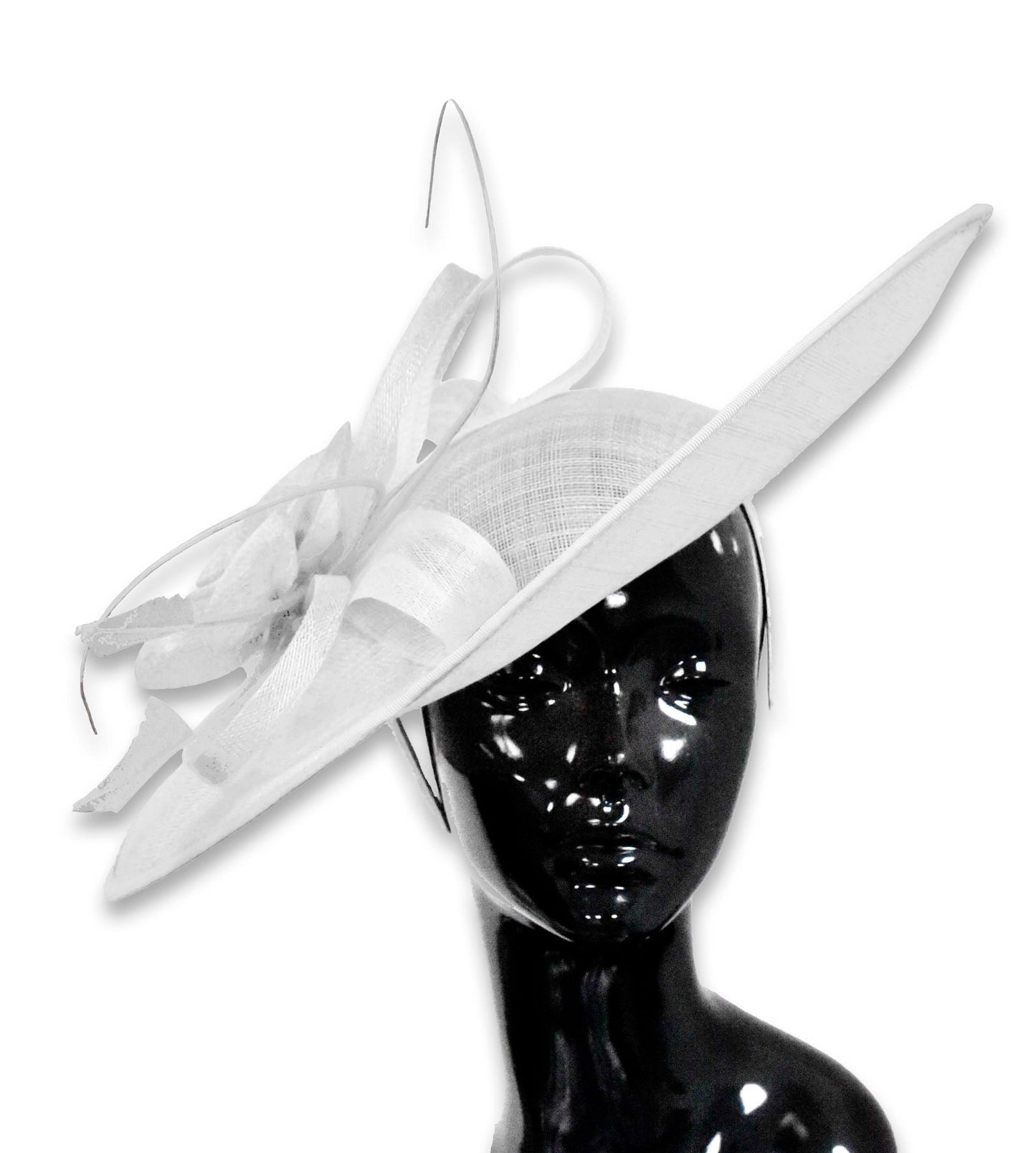 White 41cm Large SInamay Hatinator Disc Saucer Brim Hat Fascinator on Headband