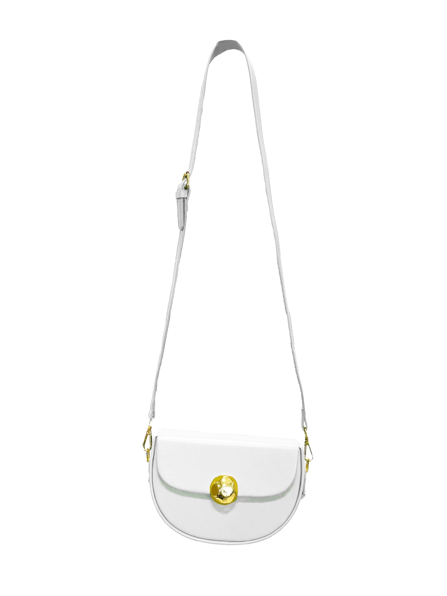 Caprilite Women's Top Handle Half Moon Box Clutch Handbag Chain Strap Gold Button Crossbody Wedding Evening Bag - White